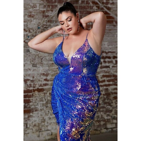 Color Changing Sequin Plus Size Gown 35452 Lapis - Picture 2 of 4
